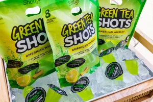 Shottys Green Tea Shots Green Tea Shot Pouches and Cups in Ice